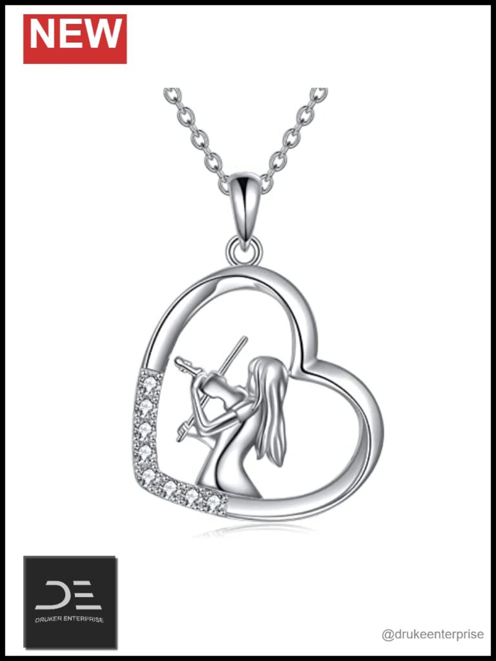 925 Sterling Silver Violin Pendant Necklace Music Gift Women Graduation